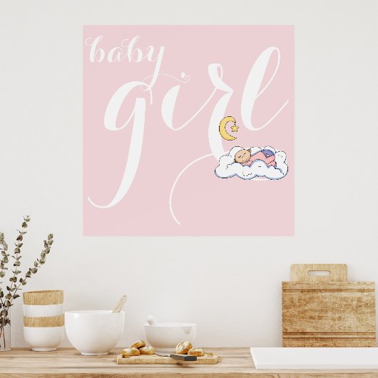 Slaapende babymeisjestypografie blauw roze kleuter poster (Keuken)