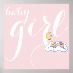 Slaapende babymeisjestypografie blauw roze kleuter poster