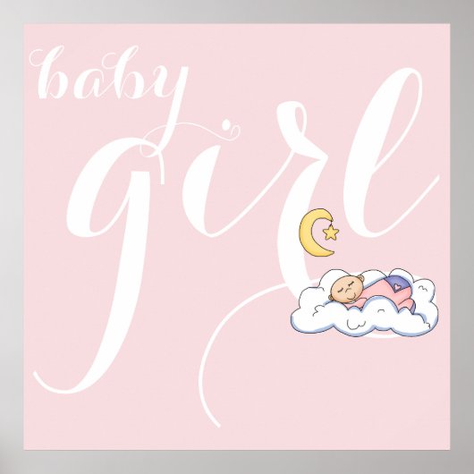 Slaapende babymeisjestypografie blauw roze kleuter poster (Voorkant)