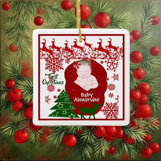 Slaapende babyrenners eerste kerstrendiertjes keramisch ornament