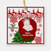 Slaapende babyrenners eerste kerstrendiertjes keramisch ornament (Voorkant)