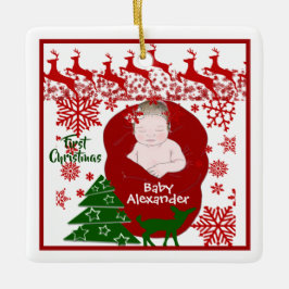 Slaapende babyrenners eerste kerstrendiertjes keramisch ornament