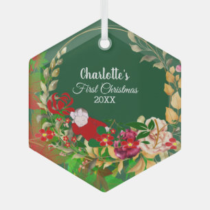 Slaapende baby's eerste kerstgroene Floral Wreath Glas Ornament