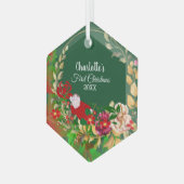 Slaapende baby's eerste kerstgroene Floral Wreath Glas Ornament (Voorkant links)