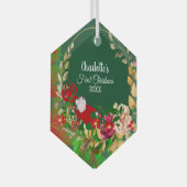 Slaapende baby's eerste kerstgroene Floral Wreath Glas Ornament (Voorkant Rechts)