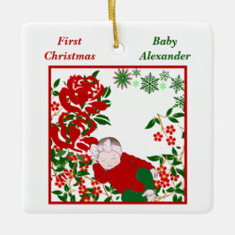 Slaapende baby's eerste kerstkunst op maat keramisch ornament