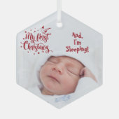 Slaapende baby's Foto Mijn eerste kerstrood citaat Glas Ornament (Voorkant)