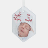 Slaapende baby's Foto Mijn eerste kerstrood citaat Glas Ornament (Voorkant links)