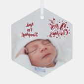 Slaapende baby's Foto Mijn eerste kerstrood citaat Glas Ornament (Achterkant)