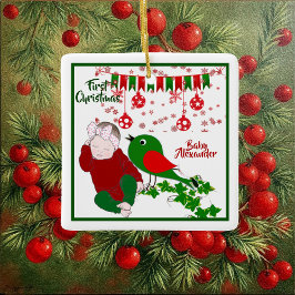 Slaapende baby's met eerste kerstkunst die Birdie  Keramisch Ornament