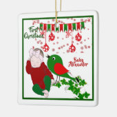 Slaapende baby's met eerste kerstkunst die Birdie  Keramisch Ornament (Links)