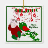 Slaapende baby's met eerste kerstkunst die Birdie  Keramisch Ornament (Achterkant)
