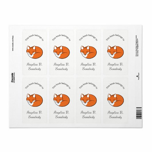 Slaapende Cartoon Fox Bookplaat Etiket (Full Sheet)