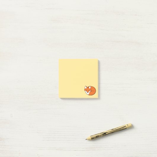 Slaapende Cartoon Fox op geel Post-it® Notes (Op bureau)