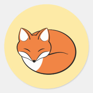 Slaapende Cartoon Fox op geel Ronde Sticker