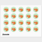 Slaapende Cartoon Fox op groen Ronde Sticker (Vel)