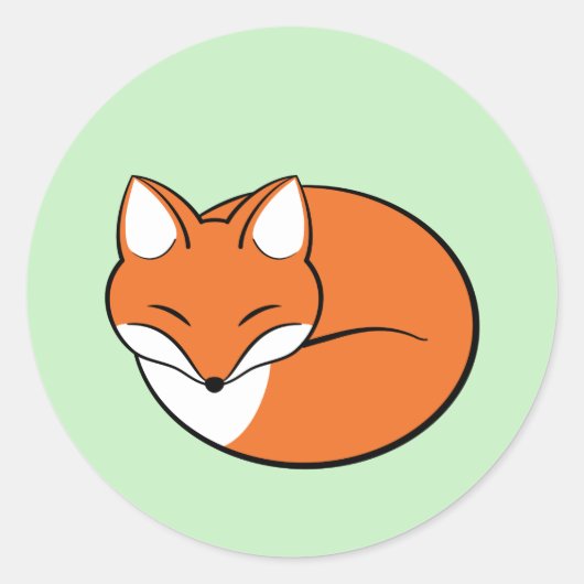 Slaapende Cartoon Fox op groen Ronde Sticker (Voorkant)