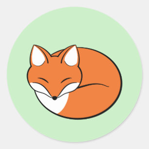 Slaapende Cartoon Fox op groen Ronde Sticker