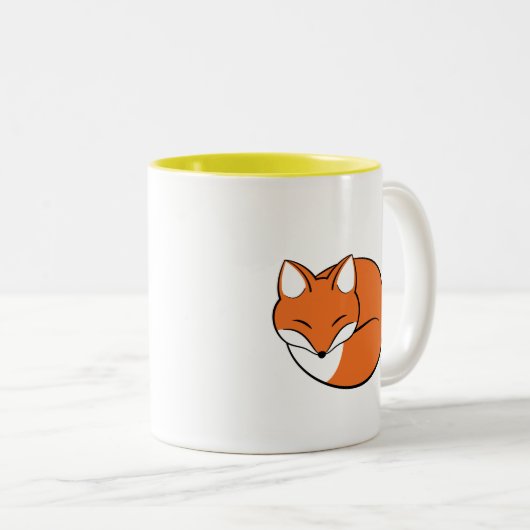 Slaapende Cartoon Fox Tweekleurige Koffiemok (Voorkant rechts)