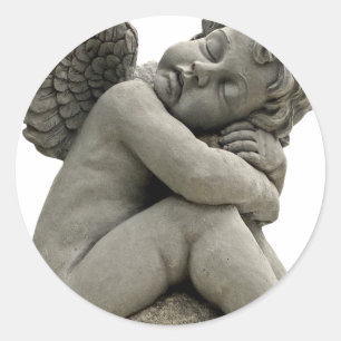 Slaapende Cherub Angel sculpture Round Sticker. Ronde Sticker