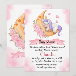 Slaapende Eenhoorn Baby Shower Waterverf uitnodigi Kaart