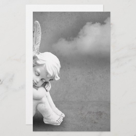 Slaapende engel op grijze achtergrond, angelische  briefpapier (Voorkant / Achterkant)