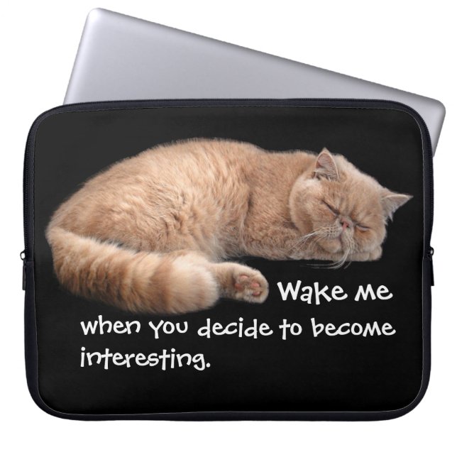 Slaapende Ginger Cat Funny Wake' Quote Laptop Sleeve (Voorkant)