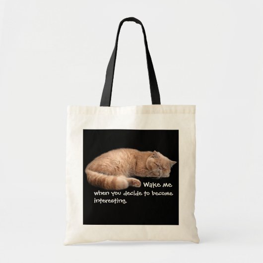 Slaapende Ginger Cat Funny Wake' Quote Tote Bag (Voorkant)