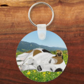 Slaapende Jack Russell in een bloeiend beemje Sleutelhanger (Achterkant)