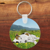 Slaapende Jack Russell in een bloeiend beemje Sleutelhanger (Voorkant)