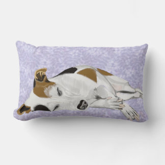 Slaapende Jack Russell op een blauwe Floral achter Kussen