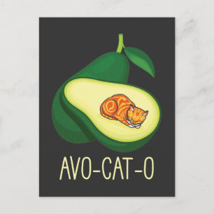 Slaapende kat Avocado Cute Vegetable Animal Pun Briefkaart