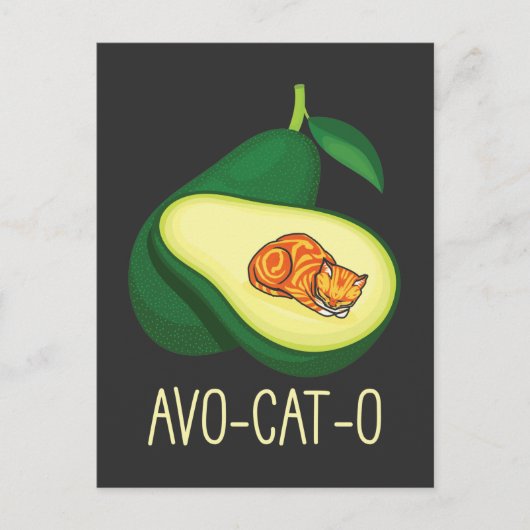 Slaapende kat Avocado Cute Vegetable Animal Pun Briefkaart (Voorkant)