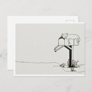 Slaapende kat die op een of andere post wacht briefkaart