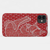 Slaapende kat Lace Doily (crimson) op telefoondoos Case-Mate iPhone Case (Achterkant (horizontaal))