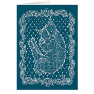 Slaapende kat Lace Doily (oceaanblauw, blanco)
