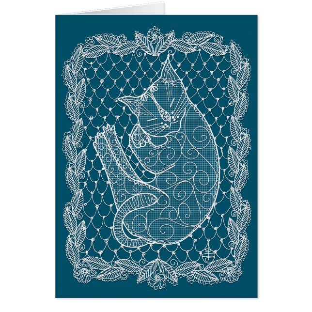 Slaapende kat Lace Doily (oceaanblauw, blanco) (Voorkant)