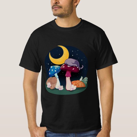 Slaapende Katten op een cluster van paddenstoelen T-shirt (Voorkant)