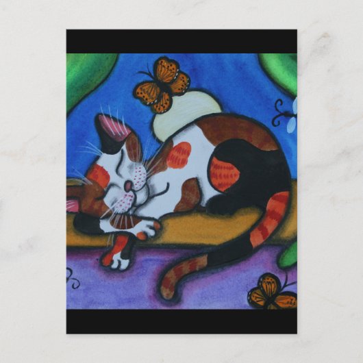 Slaapende kattenstaarten en libellen briefkaart (Voorkant)
