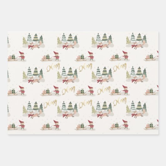 Slaapende kerstbomen uit de kerstklei inpakpapier vel (Voorkant)