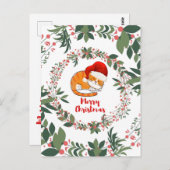 Slaapende kerstkat Waterverf Wreater Greenery Briefkaart (Voorkant / Achterkant)
