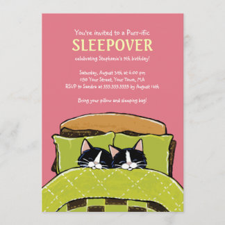 Slaapende Kitten Slumber Party-uitnodigingen Kaart