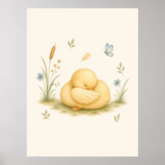 Slaapende Kleine Eend Kinderkamer Poster (Voorkant)