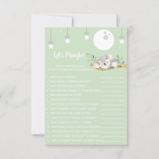 Slaapende Koala Baby shower Game Laten we Mingle!  Kaart (Voorkant)