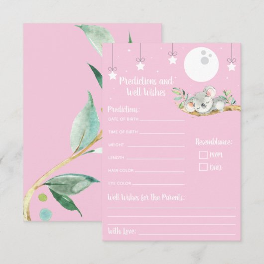 Slaapende Koala Baby shower Voordicties en welverd Kaart (Voorkant / Achterkant)