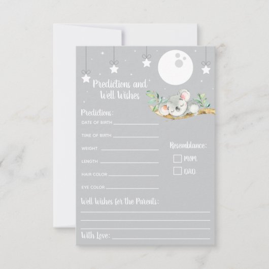 Slaapende Koala Baby shower Voordicties en welverd Kaart (Voorkant)