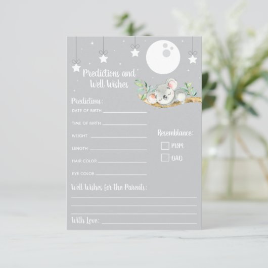 Slaapende Koala Baby shower Voordicties en welverd Kaart (Staand voorkant)