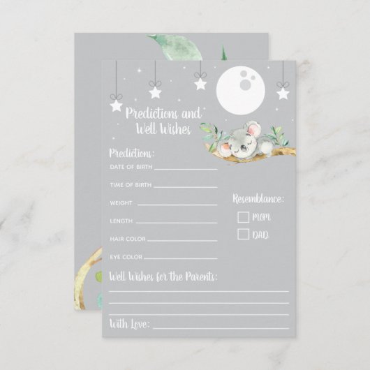 Slaapende Koala Baby shower Voordicties en welverd Kaart (Voorkant / Achterkant)