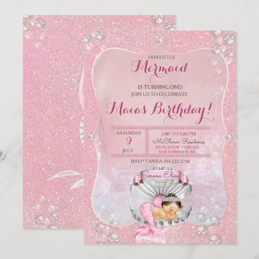 Slaapende Mermaid Girl Pink Pearls Clam Shell Kaart (Voorkant / Achterkant)