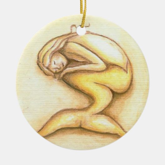 Slaapende Mermaid Gold-kerstversiering Keramisch Ornament (Voorkant)